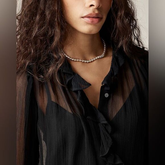 NWT J CREW Ruffle button-up shirt in crinkle chiffon in black - Picture 4 of 7